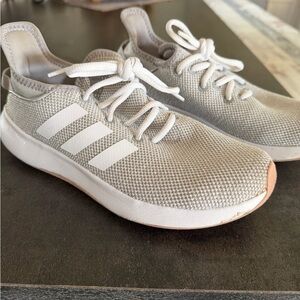 Cloud-foam adidas Knit Lace-Up Sneakers in Light Gray and White